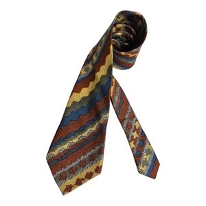 MISSONI Blue/Brown Geometric Art Silk LUXURY Tie ITALY